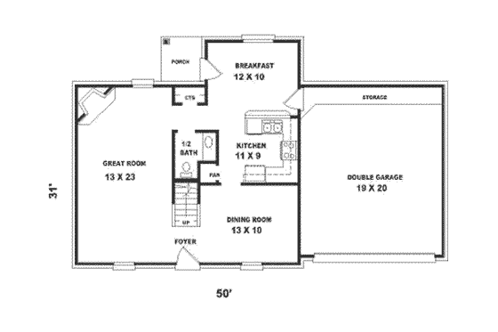 Floor Plan - Main Floor for European House Plan #81-154 - 3 bed, 2.5 bath