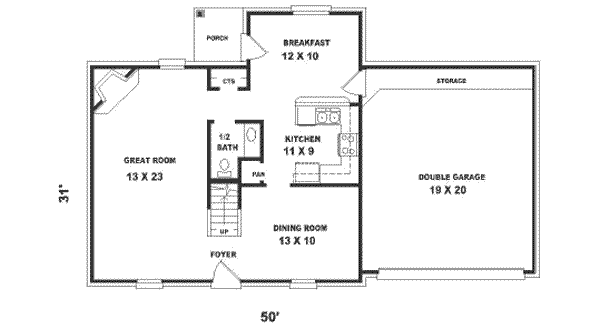 Floor Plan - Main Floor for European House Plan #81-154 - 3 bed, 2.5 bath