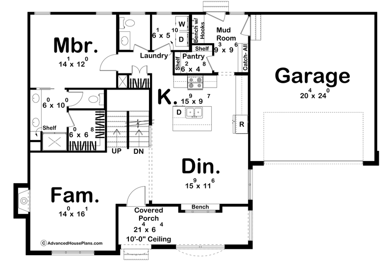 Architectural House Design - Floor Plan - Main Floor for Cottage House Plan #455-584 - 3 bed, 2.5 bath