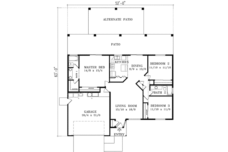 Dream House Plan - Floor Plan - Main Floor for Ranch House Plan #1-352 - 3 bed, 2 bath