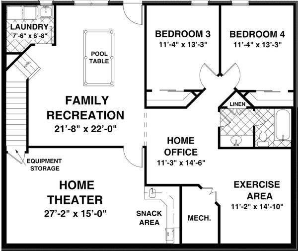 Dream House Plan - Traditional Floor Plan - Lower Floor Plan #56-606