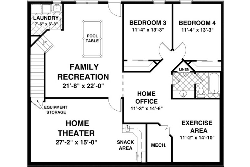Home Plan - Floor Plan - Lower Floor for Traditional House Plan #56-606 - 2 bed, 2.5 bath