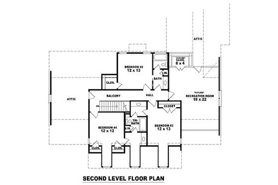 Floor Plan - Upper Floor for Traditional House Plan #81-1084 - 4 bed, 3.5 bath