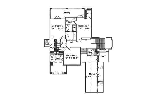 Floor Plan - Upper Floor for Mediterranean House Plan #135-163 - 5 bed, 4.5 bath