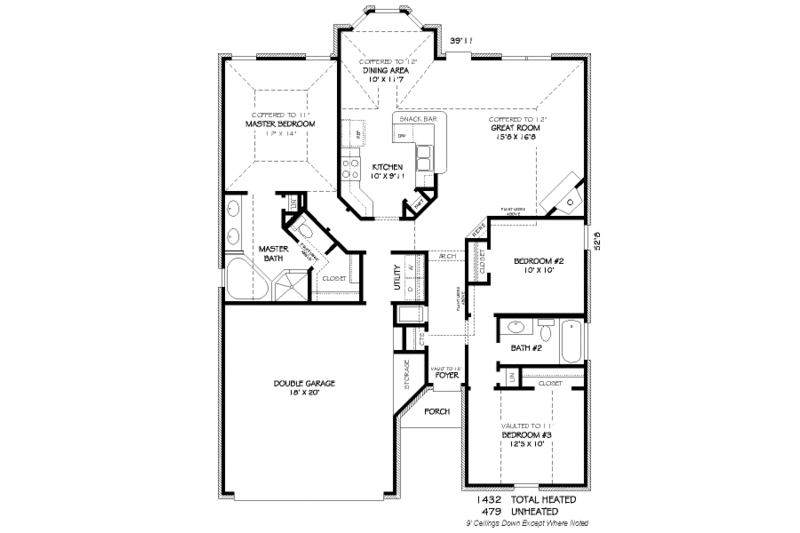 Traditional Style House Plan - 3 Beds 2 Baths 1432 Sq/Ft Plan #424-163 ...