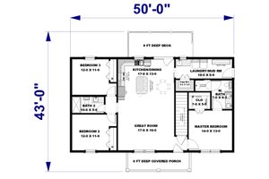 Floor Plan - Main Floor for Farmhouse House Plan #44-276 - 3 bed, 2 bath