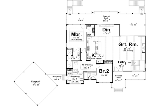 Floor Plan - Main Floor for Beach House Plan #455-779 - 2 bed, 2.5 bath