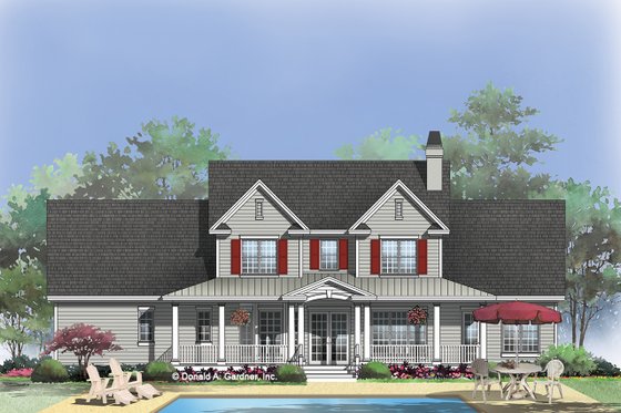 Exterior - Rear Elevation for Country House Plan #929-831 - 5 bed, 4.5 bath