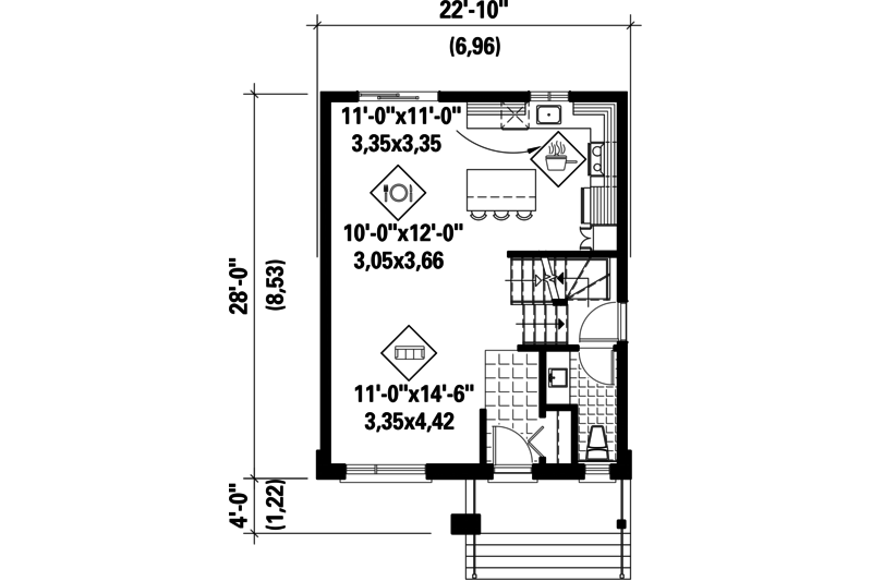 Architectural House Design - Floor Plan - Main Floor for Contemporary House Plan #25-4507 - 3 bed, 1 bath