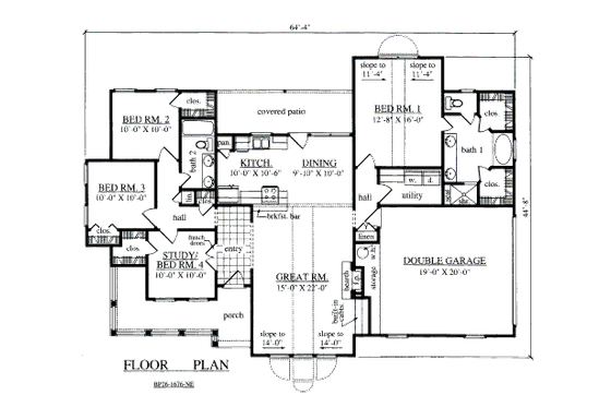 Floor Plan - Main Floor for Traditional House Plan #42-362 - 4 bed, 2 bath