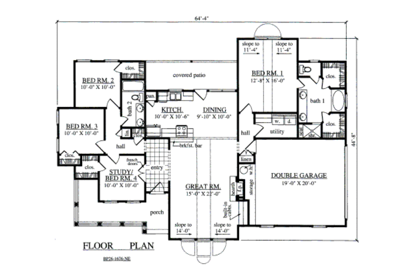 Traditional Style House Plan - 4 Beds 2 Baths 1676 Sq/Ft Plan #42-362 ...