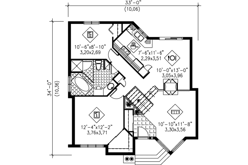 House Blueprint - Floor Plan - Main Floor for Cottage House Plan #25-1142 - 2 bed, 1 bath