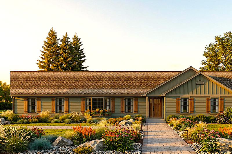 Exterior - Front Elevation 2 for Ranch House Plan #30-147 - 3 bed, 2 bath