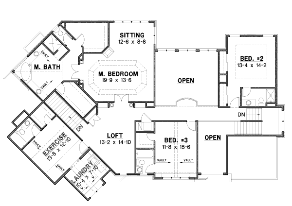 Traditional Floor Plan - Upper Floor Plan #67-866