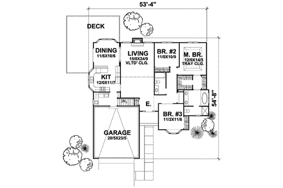 Floor Plan - Main Floor for Colonial House Plan #50-254 - 3 bed, 2 bath