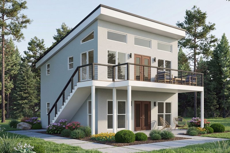 Exterior - Front Elevation 2 for Beach House Plan #932-1409 - 2 bed, 2 bath