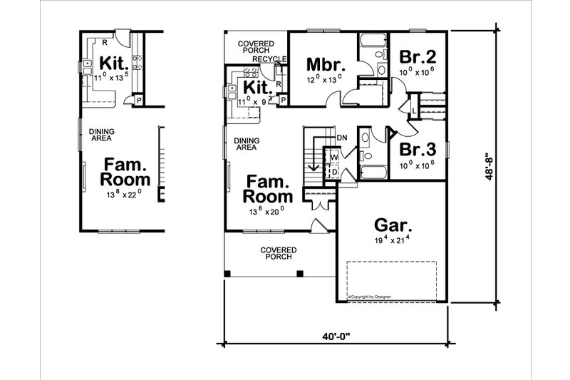 Architectural House Design - Floor Plan - Main Floor for Modern House Plan #20-2595 - 3 bed, 2 bath