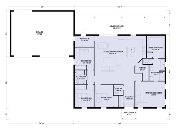 Barndominium Floor Plan - Main Floor Plan #1107-7