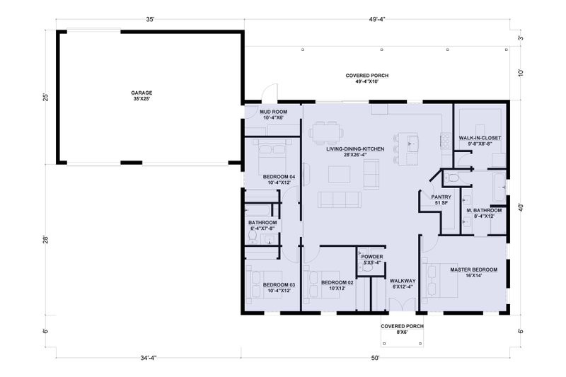 Architectural House Design - Floor Plan - Main Floor for Barndominium House Plan #1107-7 - 4 bed, 2.5 bath