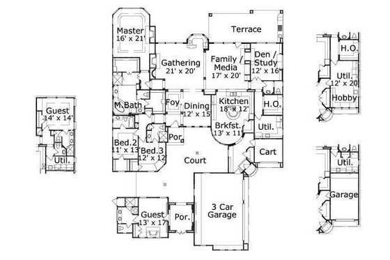 Floor Plan - Main Floor for Mediterranean House Plan #411-827 - 4 bed, 4.5 bath