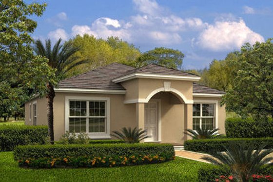 Exterior - Front Elevation for Mediterranean House Plan #420-203 - 3 bed, 2 bath