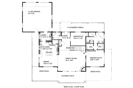 Floor Plan - Main Floor for Bungalow House Plan #117-704 - 1 bed, 2 bath