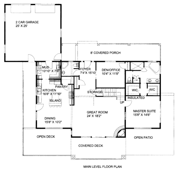 Bungalow Style House Plan - 1 Beds 2 Baths 2138 Sq/Ft Plan #117-704 ...