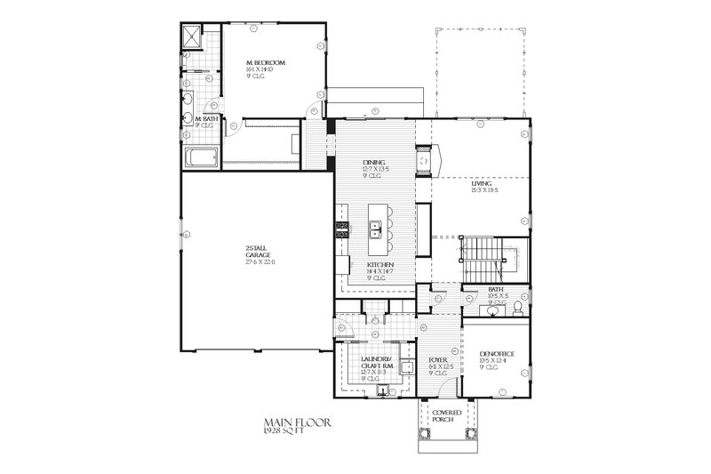 Architectural House Design - Floor Plan - Main Floor for Farmhouse House Plan #901-58 - 4 bed, 3.5 bath