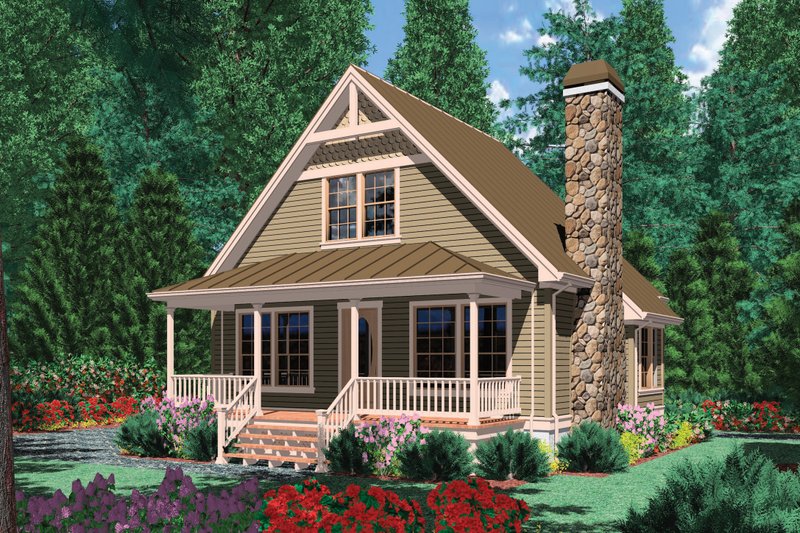 House Plan Design - Front View - 950 square foot Craftsman Cottage