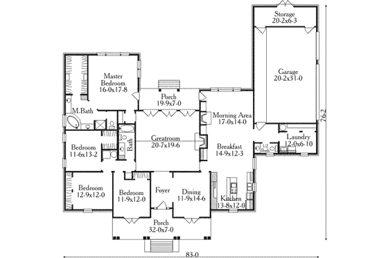 Floor Plan - Main Floor for Southern House Plan #406-214 - 4 bed, 2.5 bath
