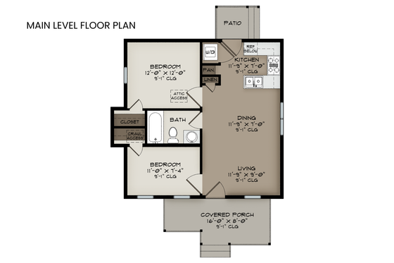 Floor Plan - Main Floor for Craftsman House Plan #1108-8 - 2 bed, 1 bath