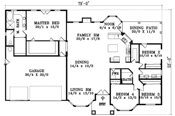 Floor Plan - Main Floor for Traditional House Plan #1-1478 - 4 bed, 2.5 bath