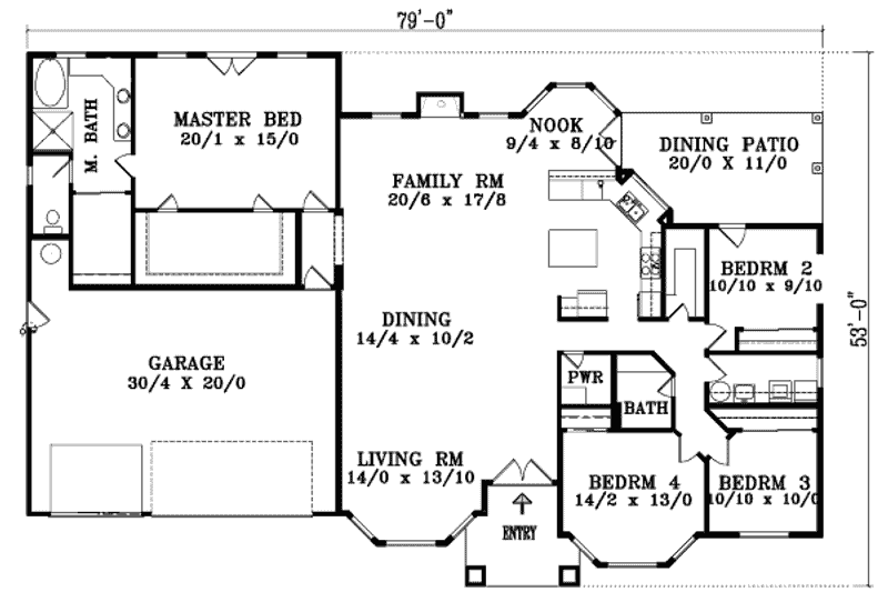 House Blueprint - Floor Plan - Main Floor for Traditional House Plan #1-1478 - 4 bed, 2.5 bath