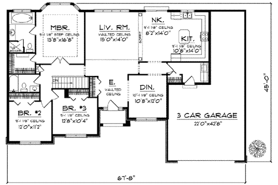 Floor Plan - Main Floor for European House Plan #70-614 - 3 bed, 2 bath