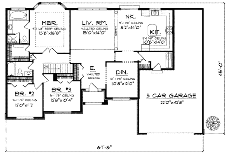 Home Plan - Floor Plan - Main Floor for European House Plan #70-614 - 3 bed, 2 bath