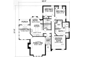 Floor Plan - Main Floor for European House Plan #40-355 - 3 bed, 2 bath