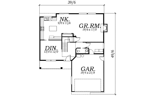 Floor Plan - Main Floor for Traditional House Plan #130-121 - 3 bed, 2.5 bath