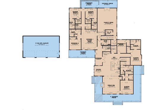 Floor Plan - Main Floor for Farmhouse House Plan #923-241 - 6 bed, 6.5 bath