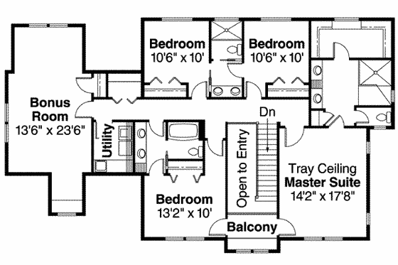 Floor Plan - Upper Floor for Mediterranean House Plan #124-588 - 4 bed, 3.5 bath