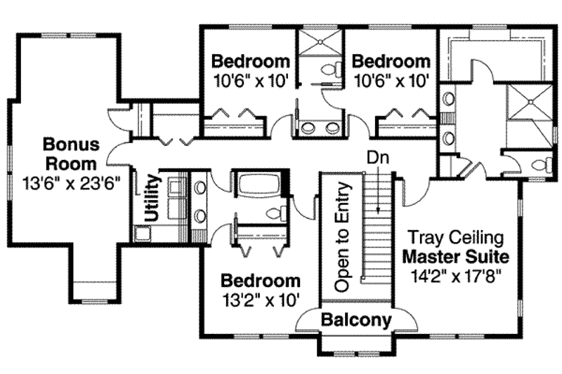 Home Plan - Floor Plan - Upper Floor for Mediterranean House Plan #124-588 - 4 bed, 3.5 bath