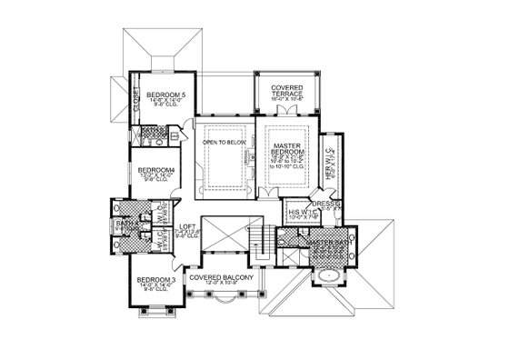 Floor Plan - Upper Floor for Mediterranean House Plan #420-173 - 5 bed, 5 bath