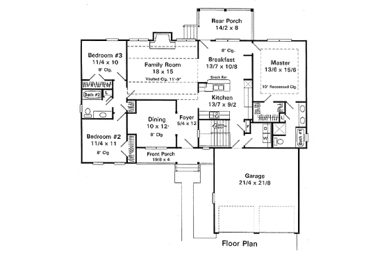 Floor Plan - Main Floor for Ranch House Plan #41-170 - 3 bed, 2 bath