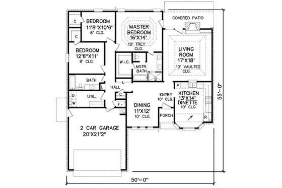 Floor Plan - Main Floor for Traditional House Plan #65-135 - 3 bed, 2 bath