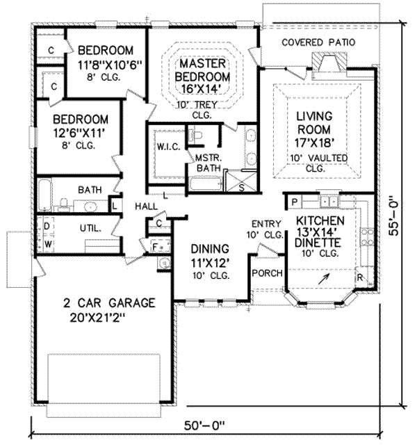 Floor Plan - Main Floor for Traditional House Plan #65-135 - 3 bed, 2 bath