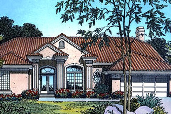 Exterior - Front Elevation for Mediterranean House Plan #417-242 - 4 bed, 3 bath