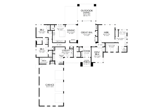 Floor Plan - Main Floor for Modern House Plan #48-1135 - 4 bed, 3 bath