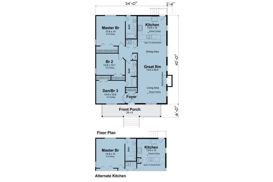 Floor Plan - Main Floor for Cottage House Plan #1124-1 - 3 bed, 2 bath