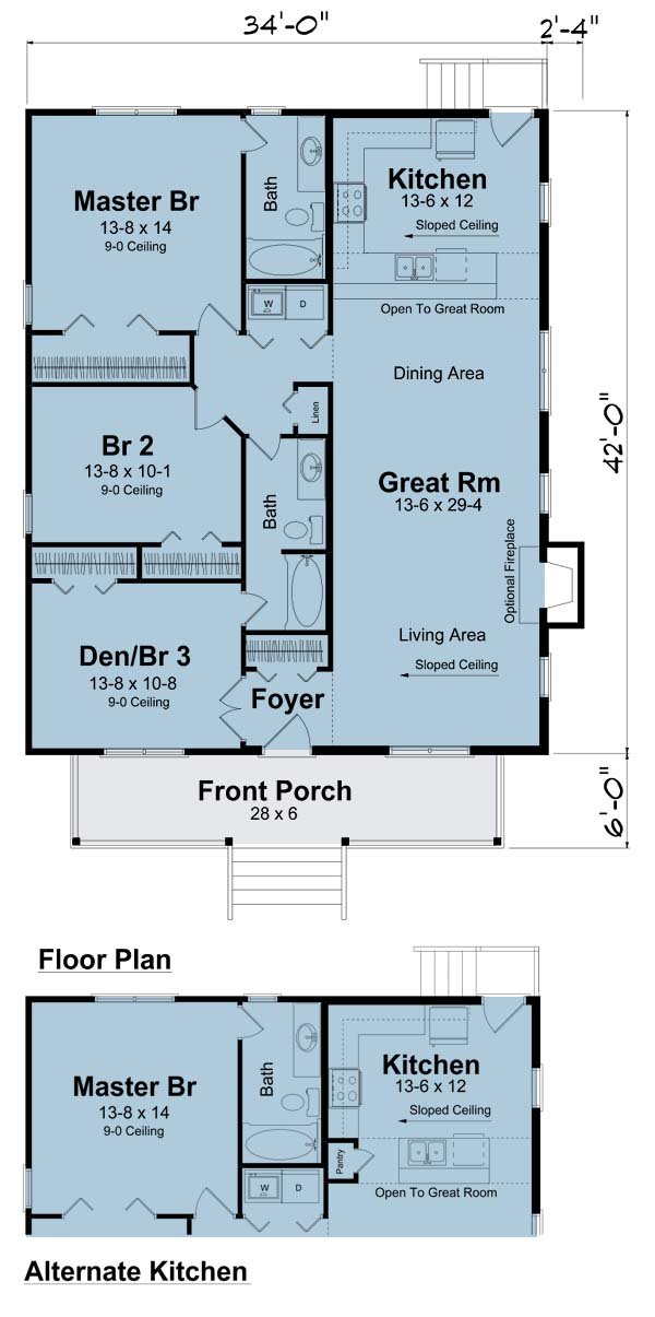 House Plan Design - Floor Plan - Main Floor for Cottage House Plan #1124-1 - 3 bed, 2 bath