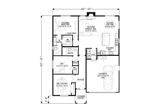 Floor Plan - Main Floor for Craftsman House Plan #53-531 - 3 bed, 2 bath