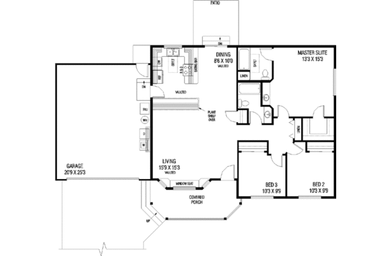 Floor Plan - Main Floor for Ranch House Plan #60-457 - 3 bed, 2 bath